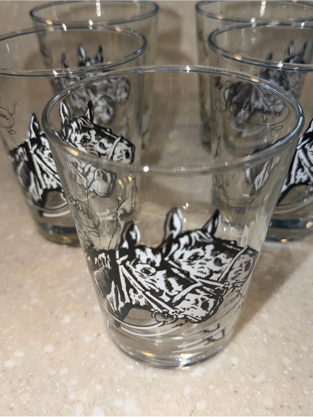 Five Vintage The Sportsman Horse Drinking Glass Equestrian Western Cocktail Cup
